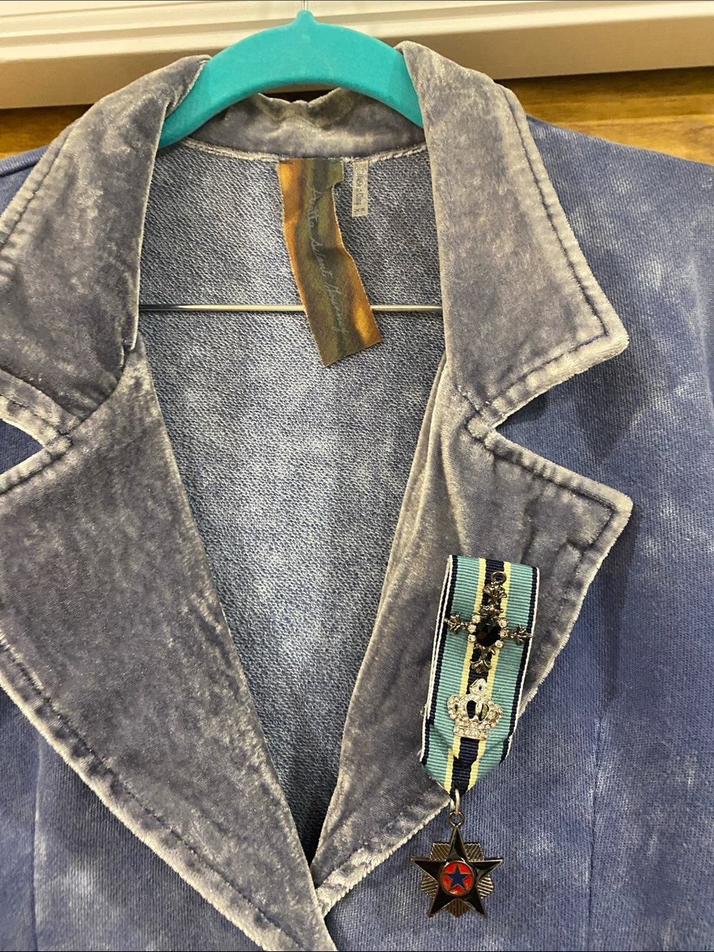 Aratta Colonial long Coat in Faded Blue with Ribbon Medal Accent - Picture 2 of 8